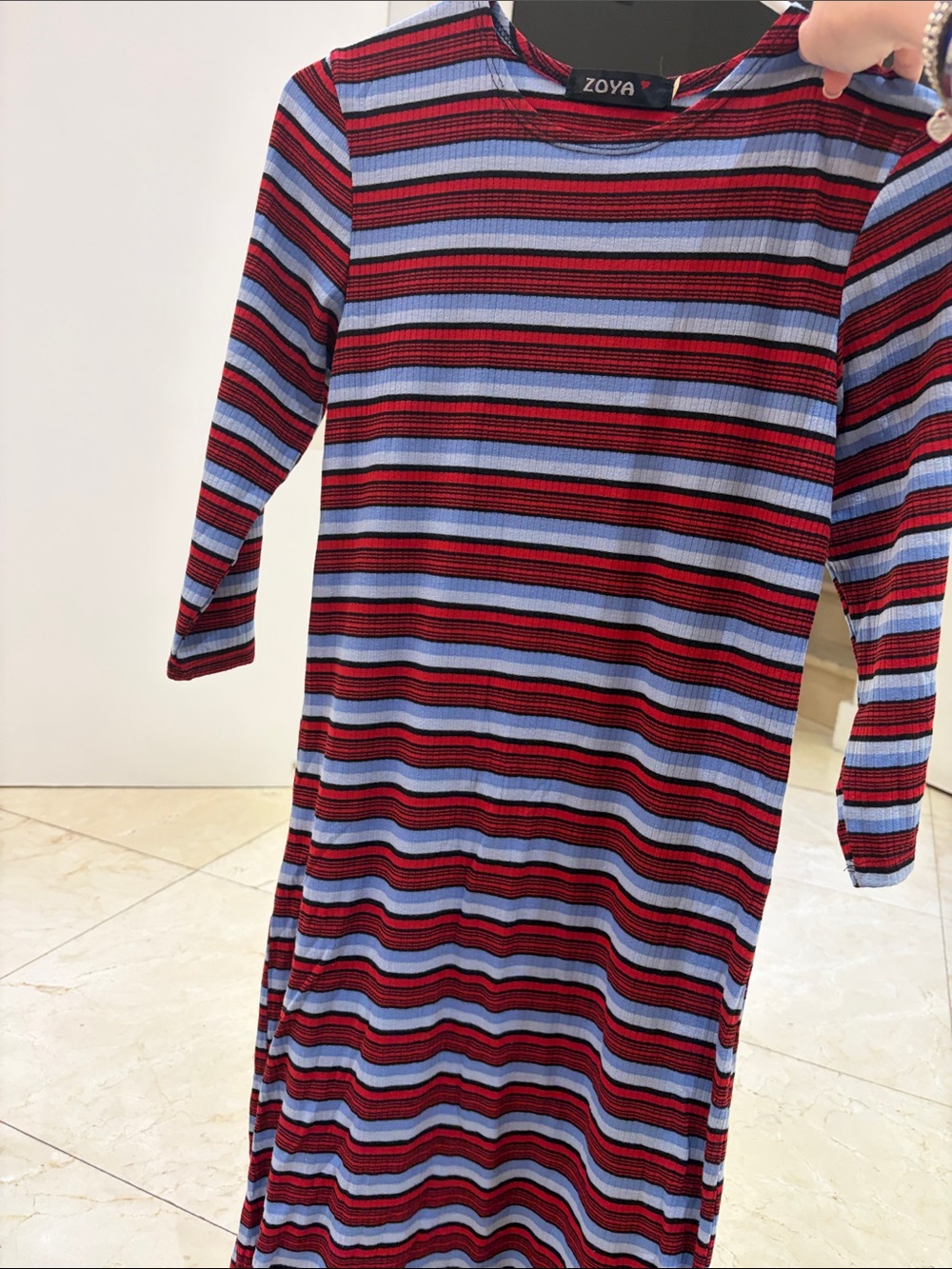 Zoya Long Sleeve Striped dress - Red & Blue